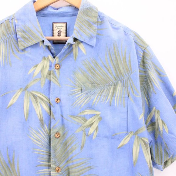 Jamaica Jaxx Hawaiian Silk Shirt Mens Blue Floral Button Down Collared Medium M - Picture 2 of 10